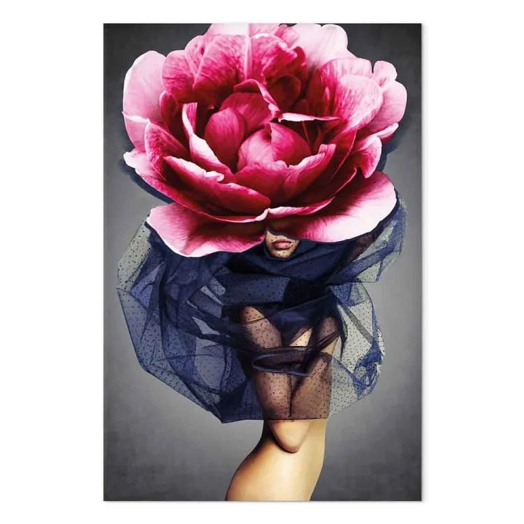 Flower Woman (1-part) vertical - eclectic abstraction with a peony