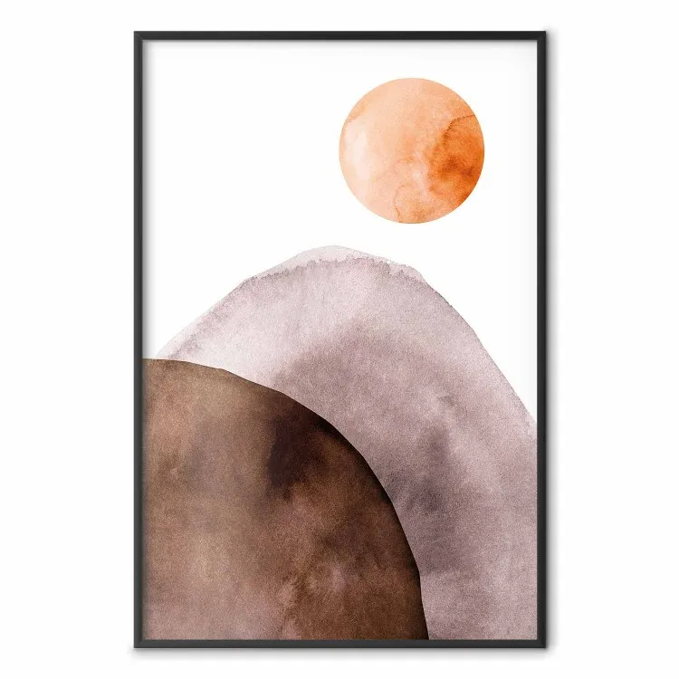 Moon and Mountains - abstract composition of moon and mountains on a white background