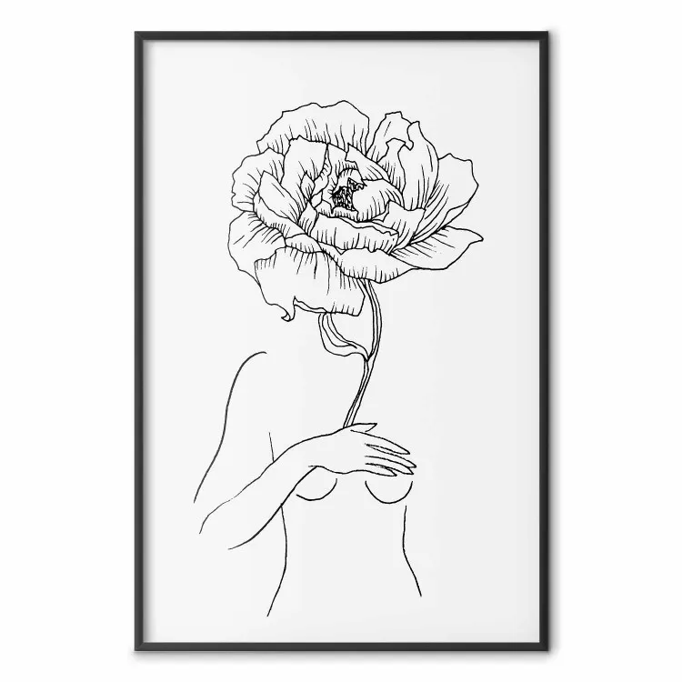 Sensual Blossom - line art of a woman and flowers with a flower on a light background