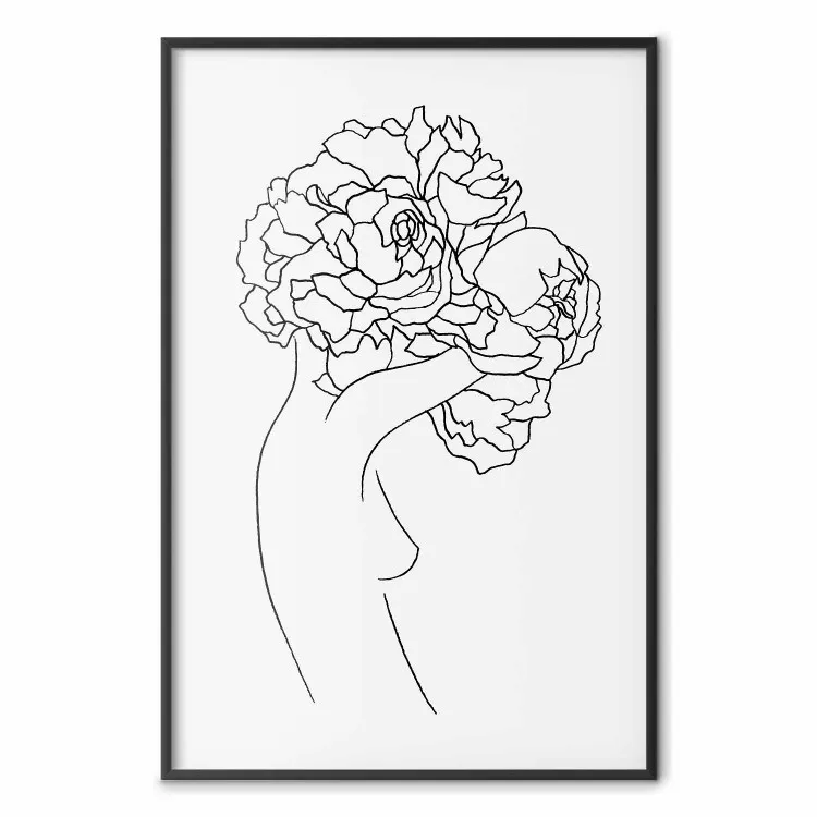 Gardener - abstract line art of a woman with flowers on a white background