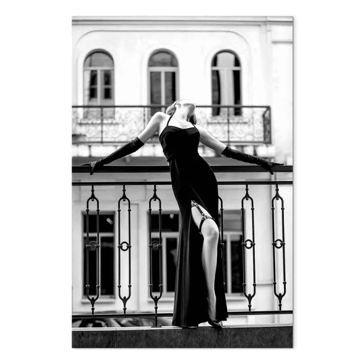 Dancing woman - black and white photo with figure on the balcony