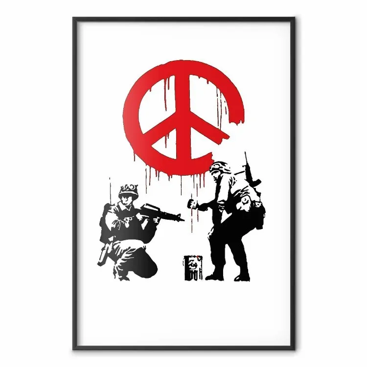 CND Soldiers - soldiers painting a hippie symbol in Banksy style