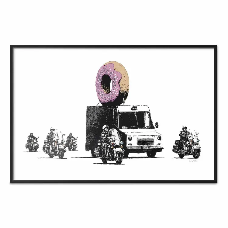 Donut Police - car with a donut and police motorcycles on a white background