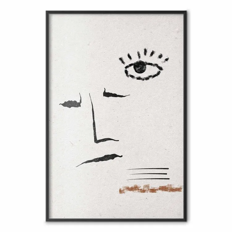 Sketched Smile - abstract black face and eye on a gray background