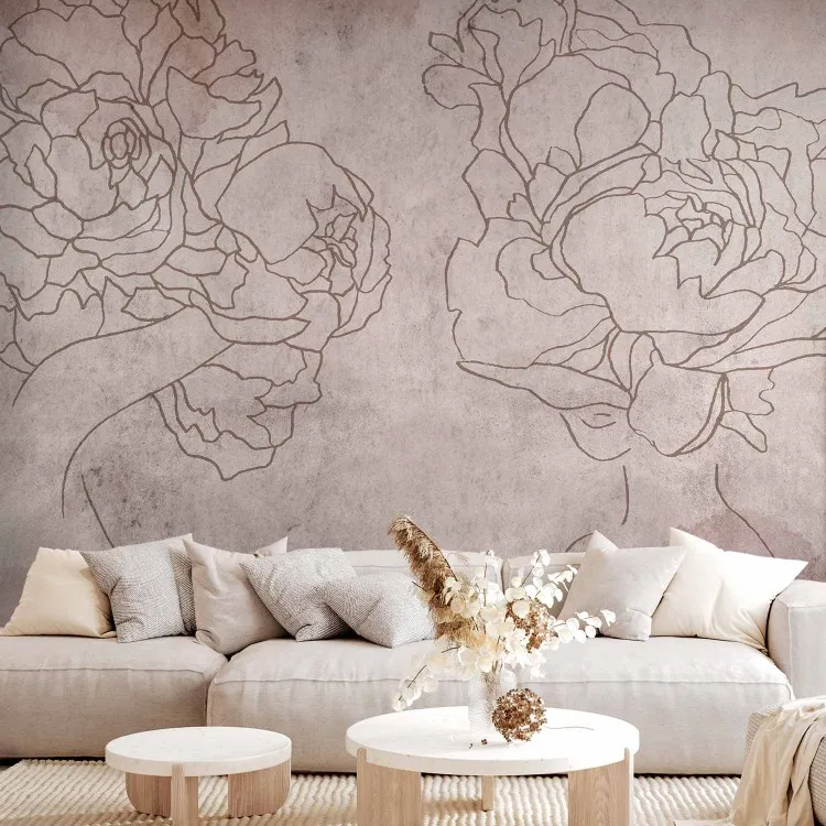 Floristic abstraction - lineart style silhouettes of people with flowers