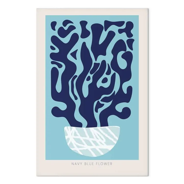 Navy blue plant in a pot - Abstract, still life with the inscription