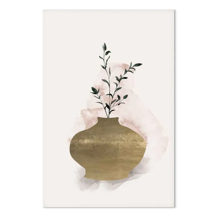 Brown Vase with Green Twig - Still Life in Scandi Boho Style