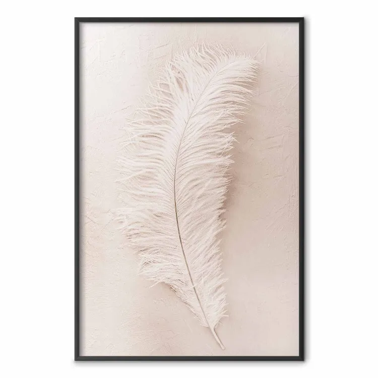 Quiet Memory - simple beige-pink composition with a bird feather