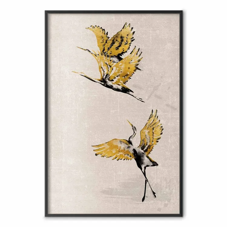 Golden Geese - pattern of flying birds and beige background in scandi boho style