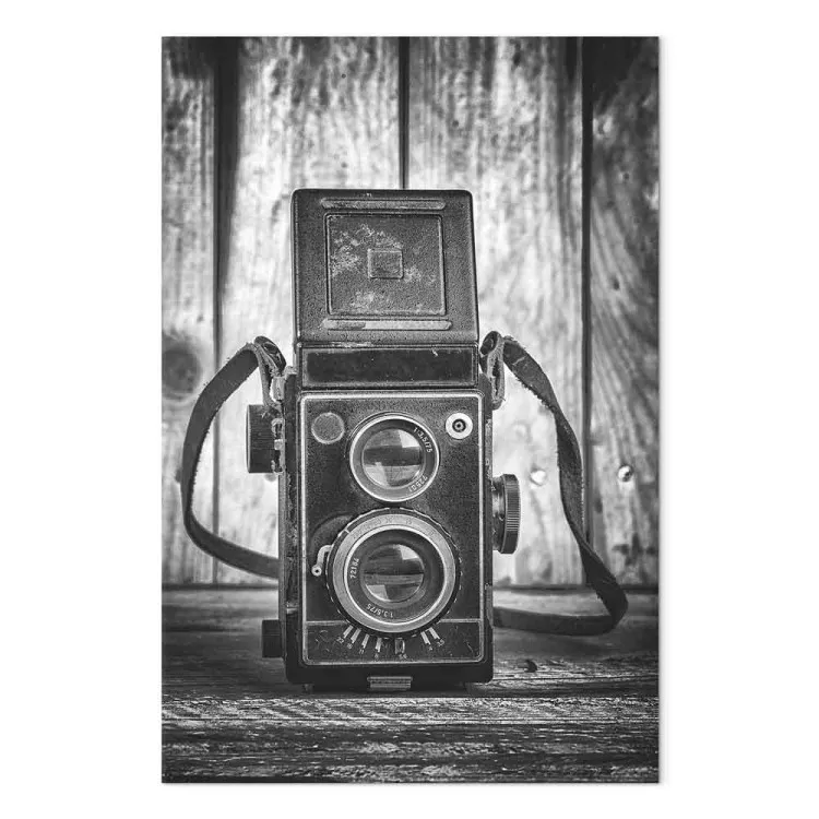 Old camera - black and white retro style composition with boards