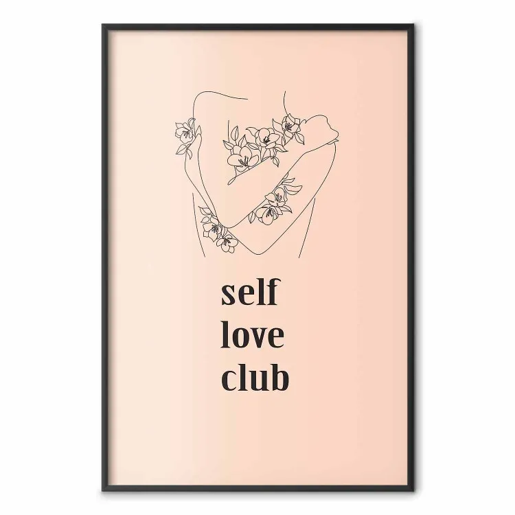 Self Love Club - woman lineart and texts on a pastel background