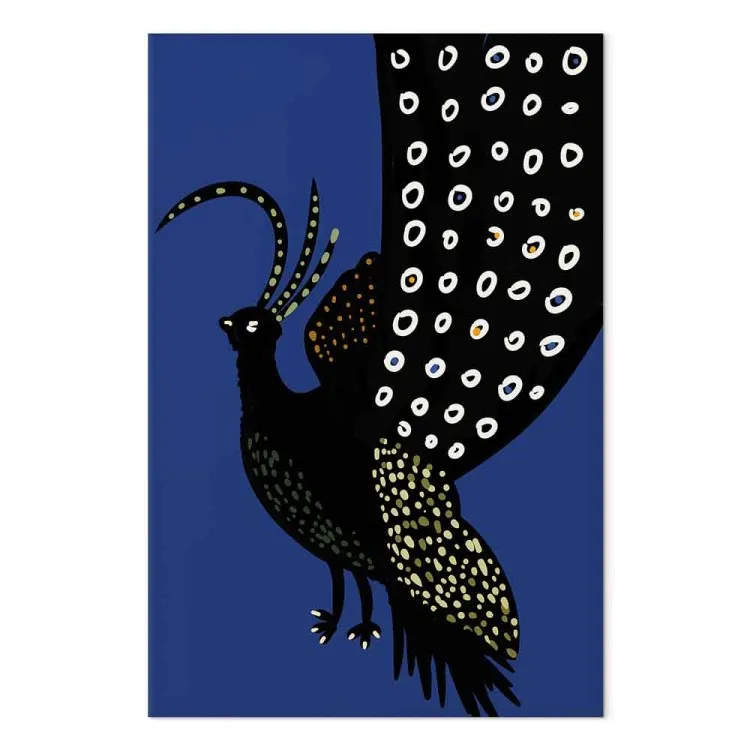 Oriental Peacock (1-piece) Vertical - black bird on navy background