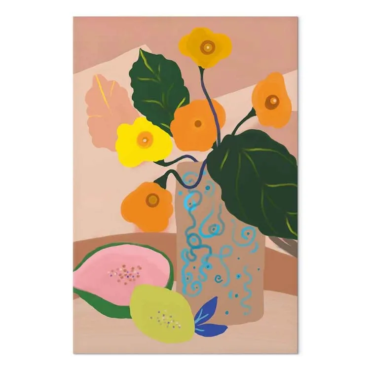 Flowers in Vase (1-piece) Vertical - bouquet and exotic fruits
