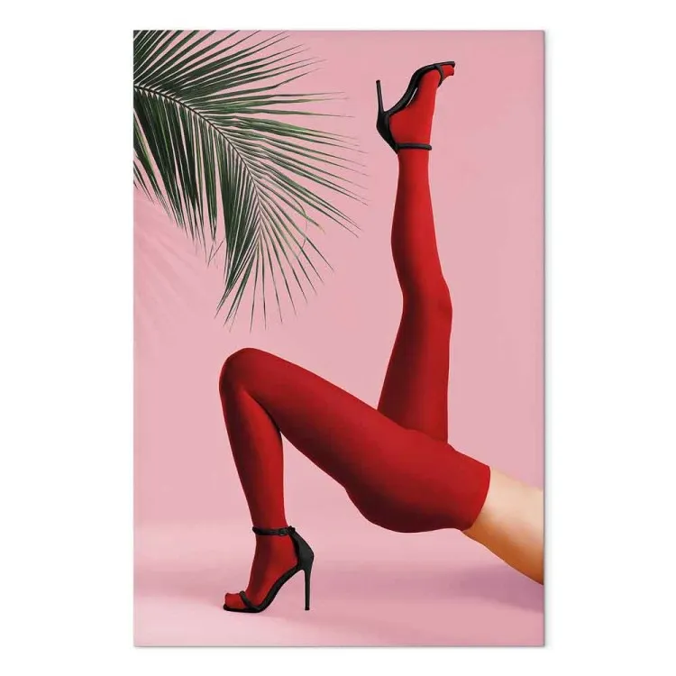 Red Tights (1-piece) - female legs against a green palm tree background