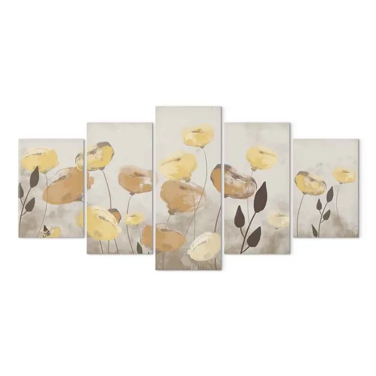 Poppy Field (5-piece) - painted colorful flowers among grass on a meadow