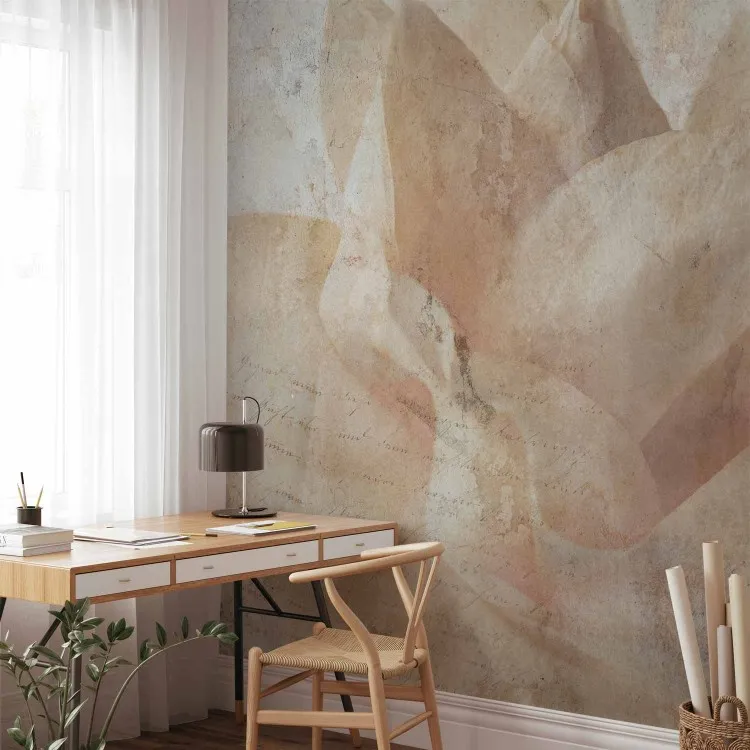 Foggy Creature - Beige-Gray Background With a Flower and Inscriptions in the Background