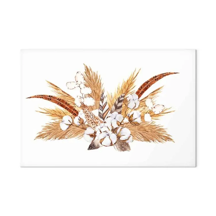 Watercolor Bouquet - Composition of Feathers and Dry Grass in Shades of Beige