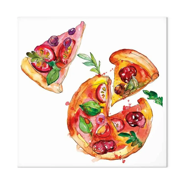 Pizza in Pieces - Hand-Painted Motif of Italian Cuisine