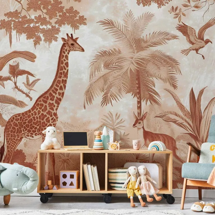 Forest and animals - composition with jungle on terracotta colour background