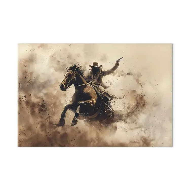 Wild gallop - cowboy on horseback with drawn gun