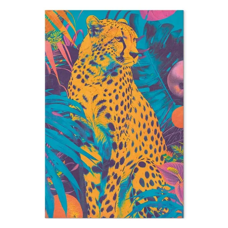 Pop-Art Cheetah - Wild Cat in Vivid Colors Surrounded by Tropical Foliage