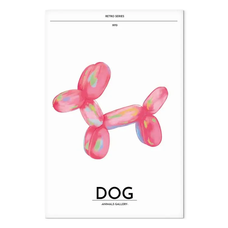 Balloon Puppy - Multicolored Animal Shaped Like a Dog on Light Background with Retro Text
