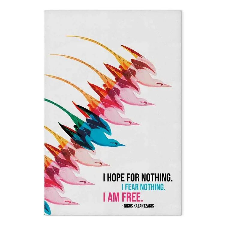 Colorful Wings - Abstract Birds in Pink and Blue Shades with a Quote